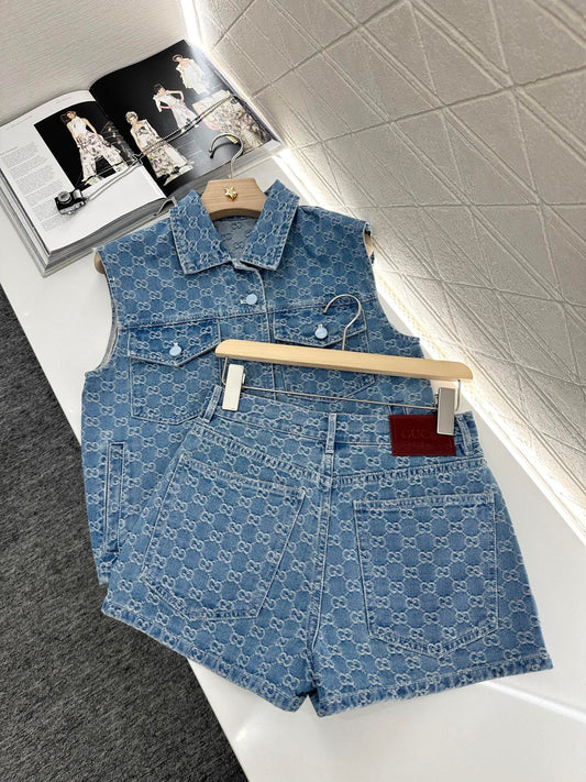 G*♥New Arrival Denim vest and shorts set