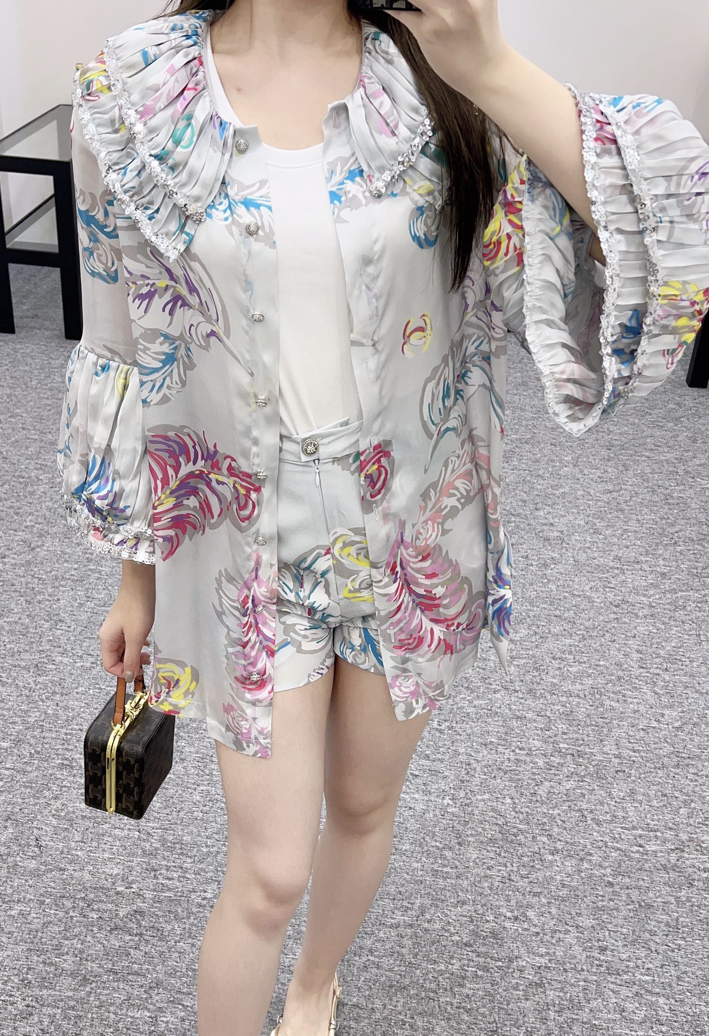C*♥2025 new product Silk sequin shirt dress