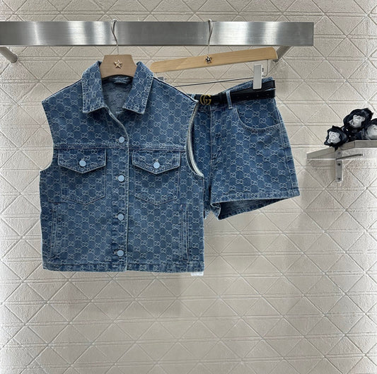 G*♥2025 new product Denim vest shorts set