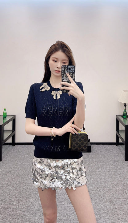 V*♥2025 new product Hollow knit top