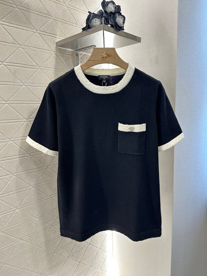 C*♥2025 new product Black and white knitted short sleeves