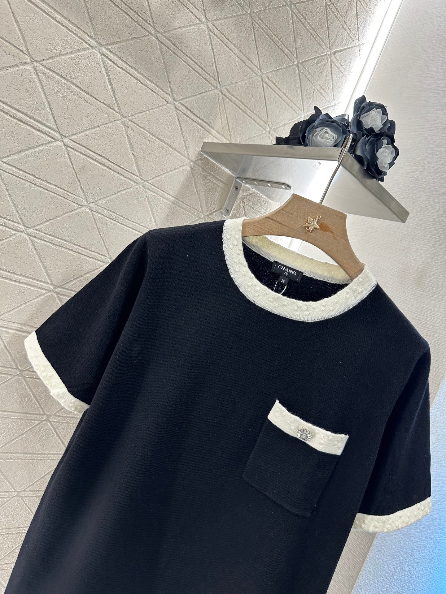 C*♥2025 new product Black and white knitted short sleeves