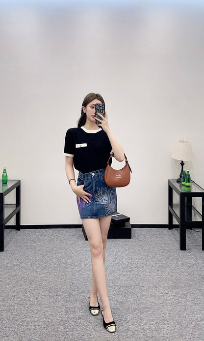 C*♥2025 new product Black and white knitted short sleeves