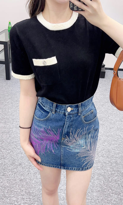 C*♥2025 new product Black and white knitted short sleeves