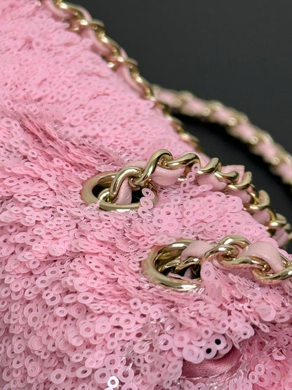 C* New Arrival Sequined CF Pink Flap Bag
