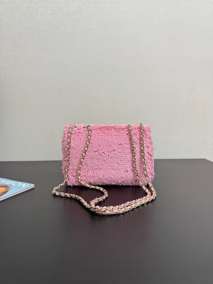 C* New Arrival Sequined CF Pink Flap Bag