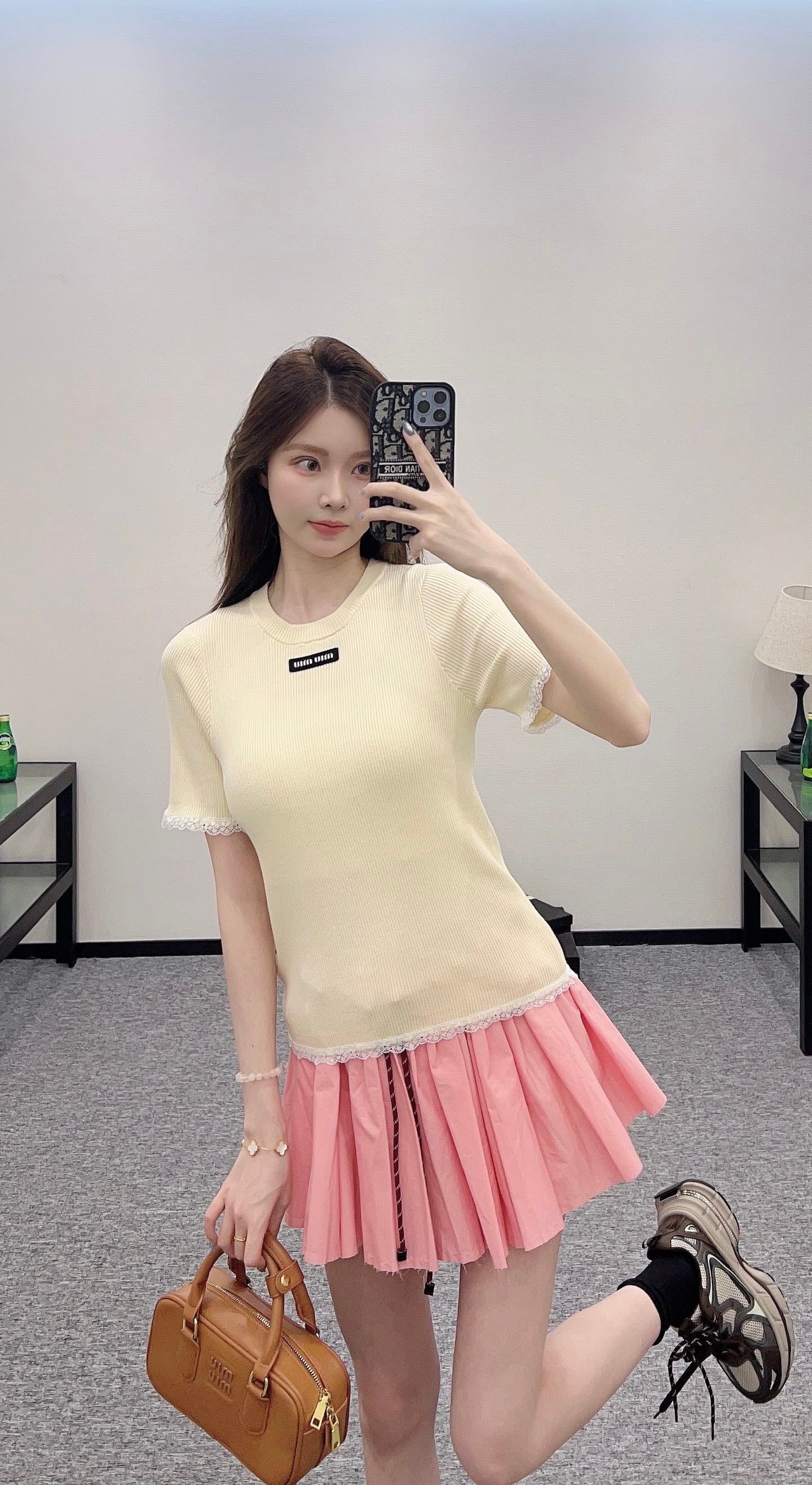 Mi*mi*♥2025 new product Lace knitted short sleeves