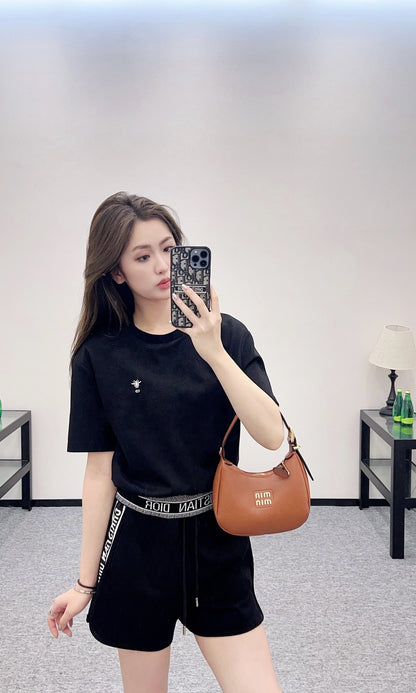 D*♥New arrival Round neck ribbon top and shorts set