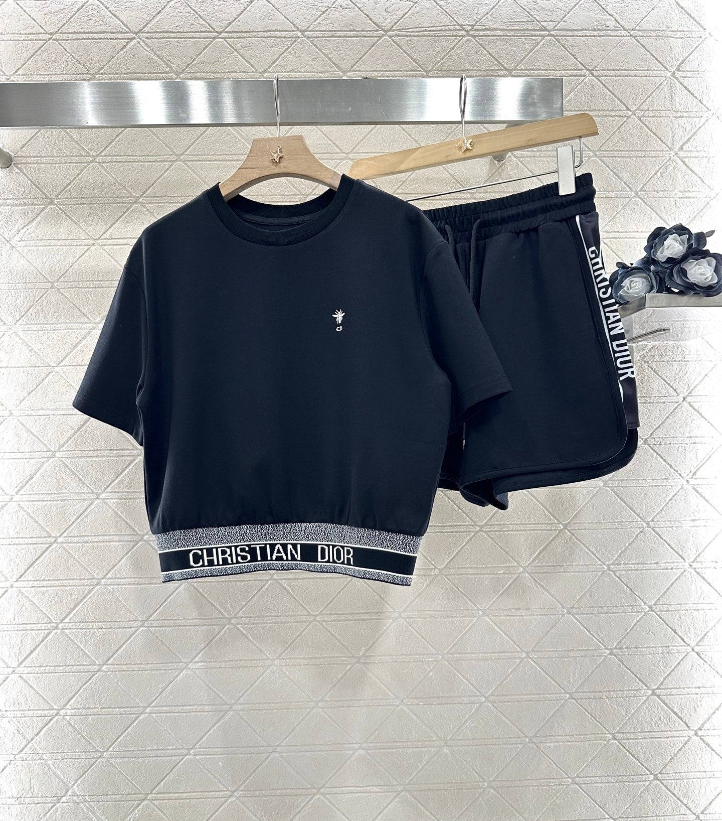 D*♥New arrival Round neck ribbon top and shorts set