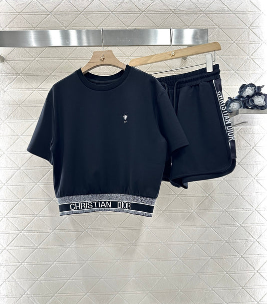 D*♥New arrival Round neck ribbon top and shorts set