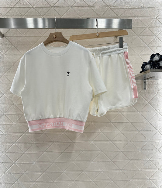 D*♥New arrival Round neck ribbon top and shorts set