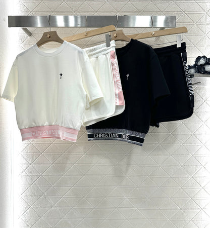 D*♥New arrival Round neck ribbon top and shorts set