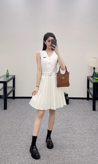 Mi*mi*♥2025 new product Belt pleated vest dress