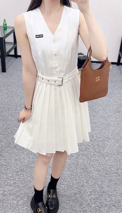Mi*mi*♥2025 new product Belt pleated vest dress
