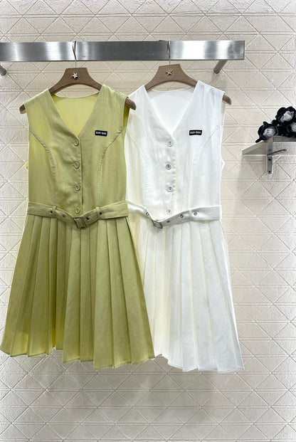 Mi*mi*♥2025 new product Belt pleated vest dress