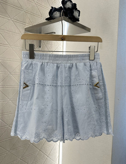 V*♥New Arrival Embroidered Outline Top and Shorts Set