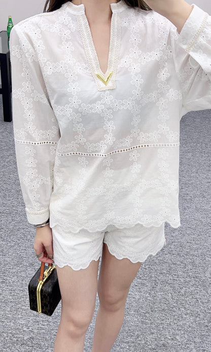 V*♥New Arrival Embroidered Top and Shorts Set