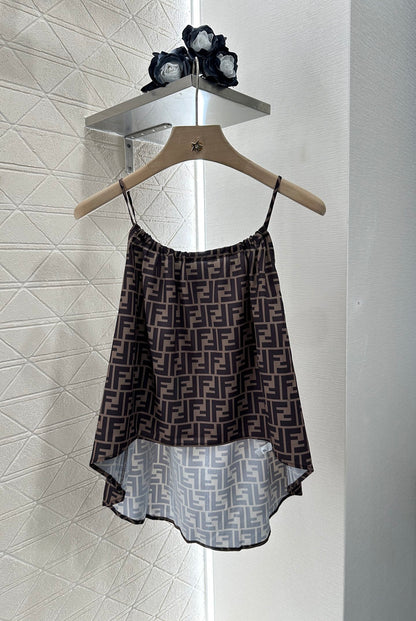 F*♥New arrival Printed suspender trousers set
