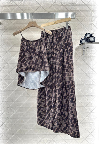 F*♥New arrival Printed suspender trousers set