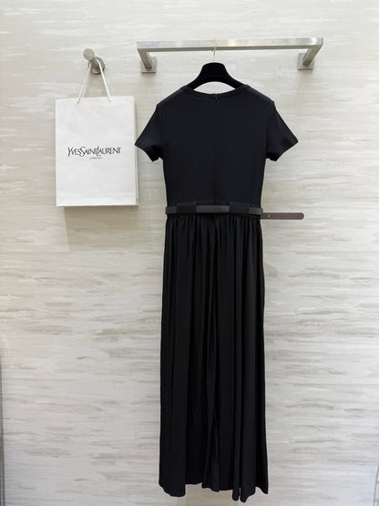 y*♥2025 new style waist belt waist long short sleeve dress