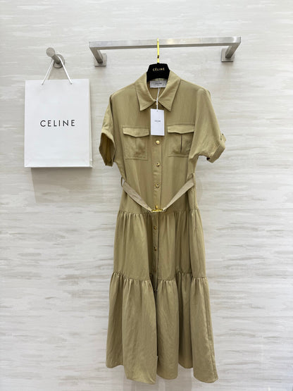 c*♥2025 new gold button lapel waisted dress