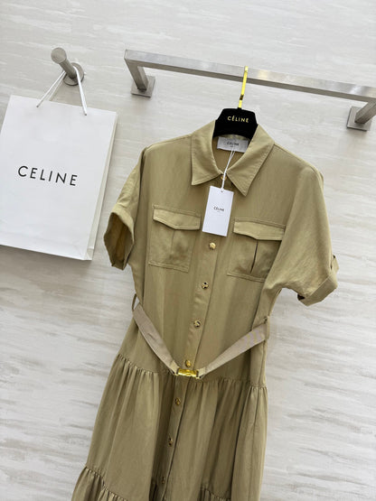 c*♥2025 new gold button lapel waisted dress