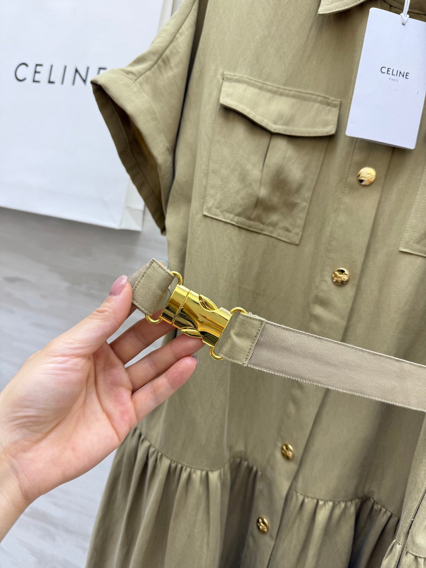 c*♥2025 new gold button lapel waisted dress