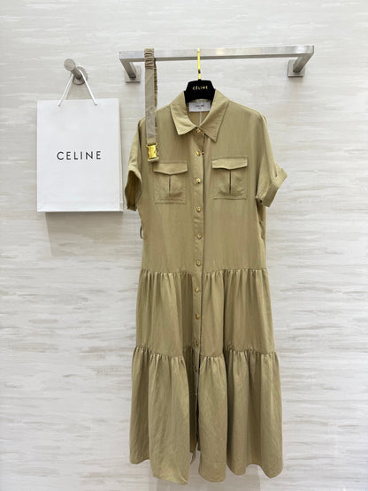 c*♥2025 new gold button lapel waisted dress