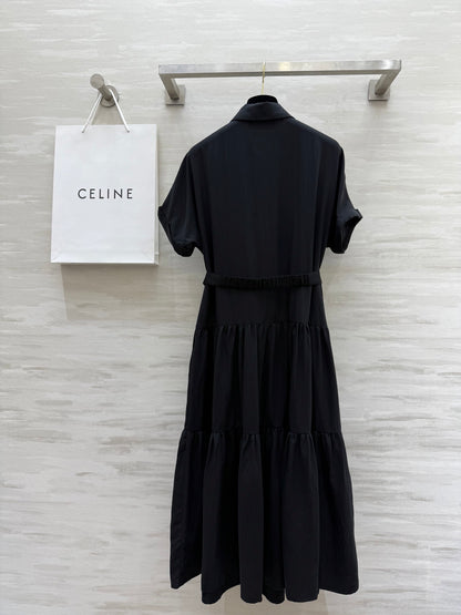 C*♥2025 new gold button lapel waisted dress