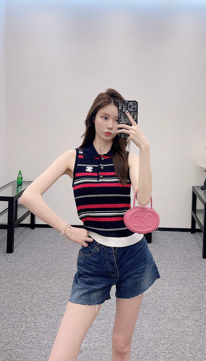 C*♥2025 new product Striped knitted vest