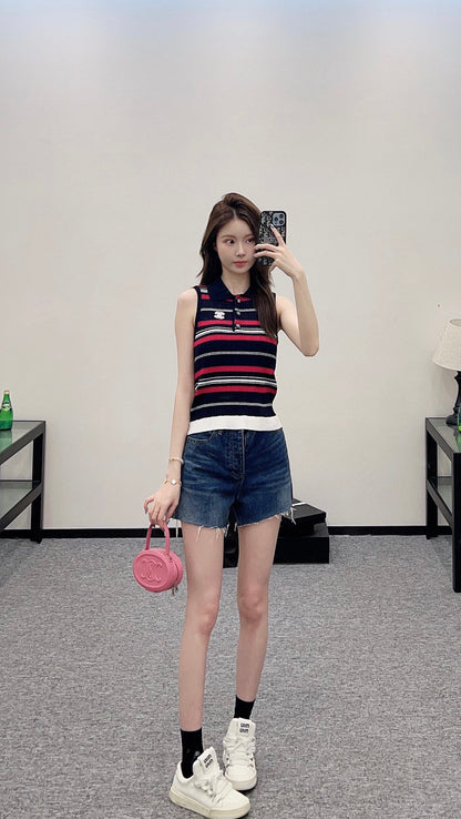 C*♥2025 new product Striped knitted vest