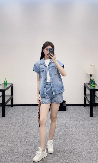 D*♥2025 new product Denim jacket and shorts set