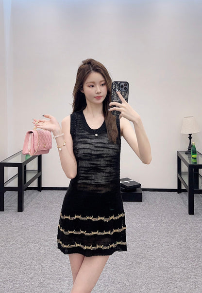 C*♥2025 new product Embroidered knitted vest dress