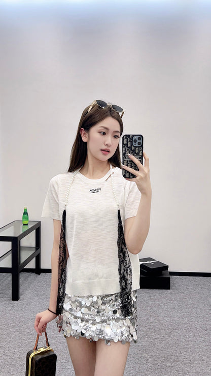 P*♥2025 new product Lace knitted short sleeves