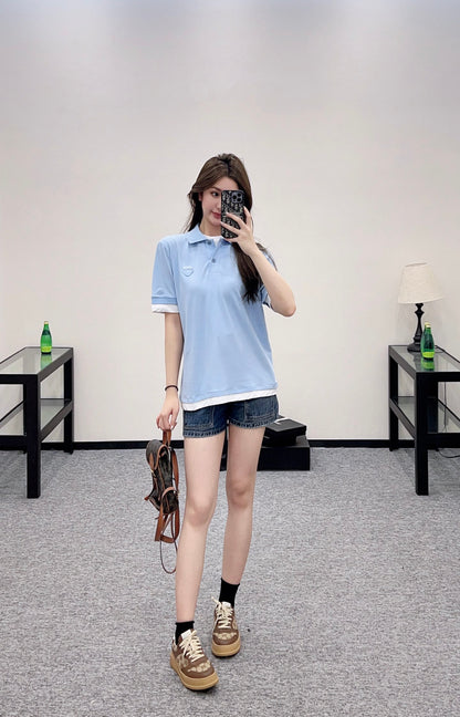 P*♥2025 new product Fake two-piece 𝑝𝑜𝑙𝑜 shirt