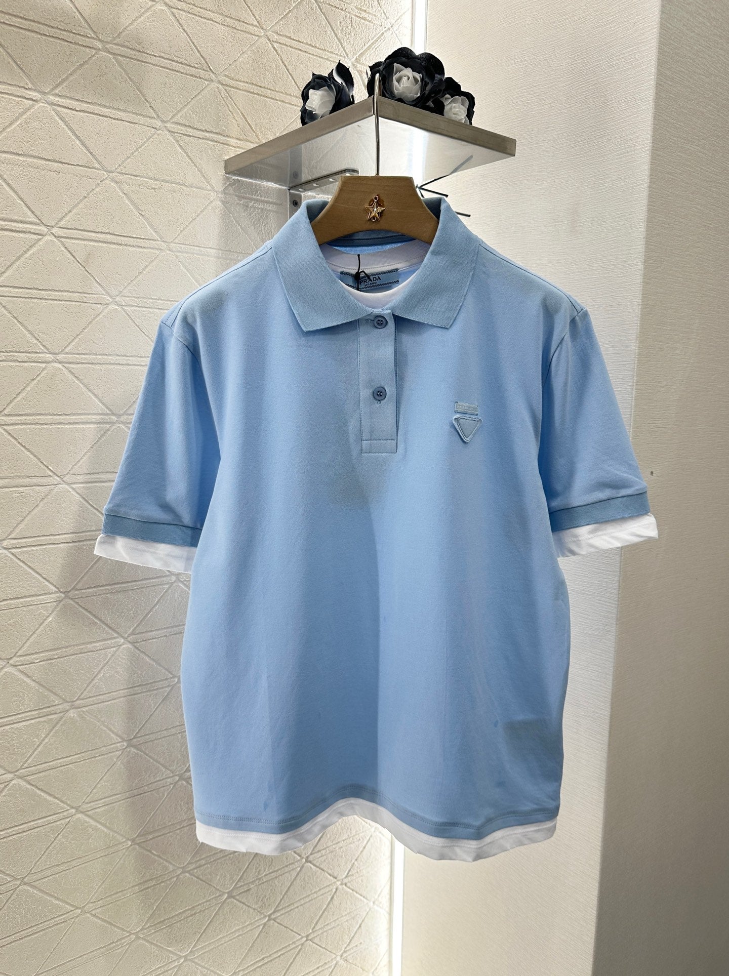 P*♥2025 new product Fake two-piece 𝑝𝑜𝑙𝑜 shirt