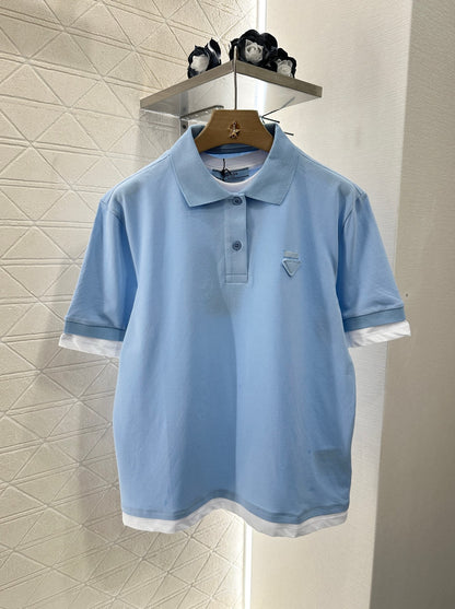 P*♥2025 new product Fake two-piece 𝑝𝑜𝑙𝑜 shirt