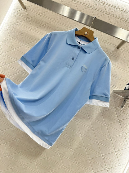 P*♥2025 new product Fake two-piece 𝑝𝑜𝑙𝑜 shirt