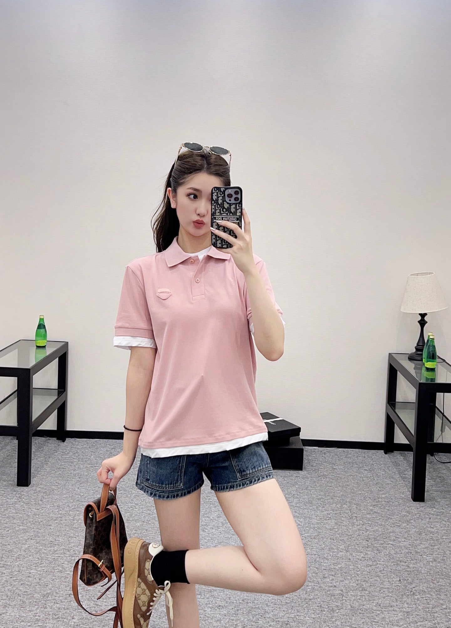 P*♥2025 new product Fake two-piece 𝑝𝑜𝑙𝑜 shirt