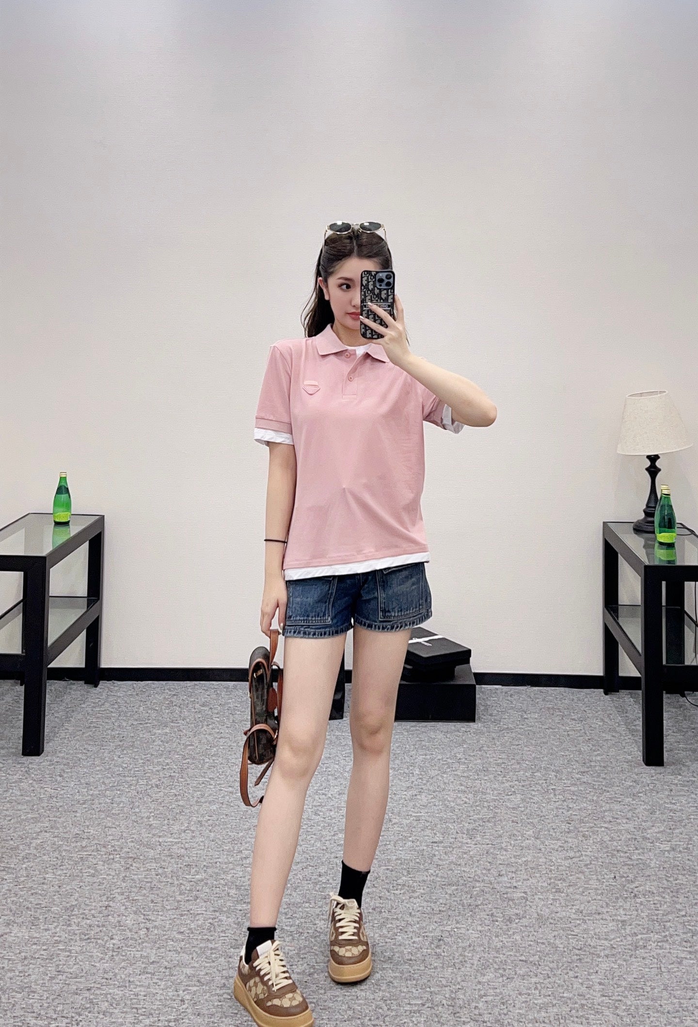 P*♥2025 new product Fake two-piece 𝑝𝑜𝑙𝑜 shirt