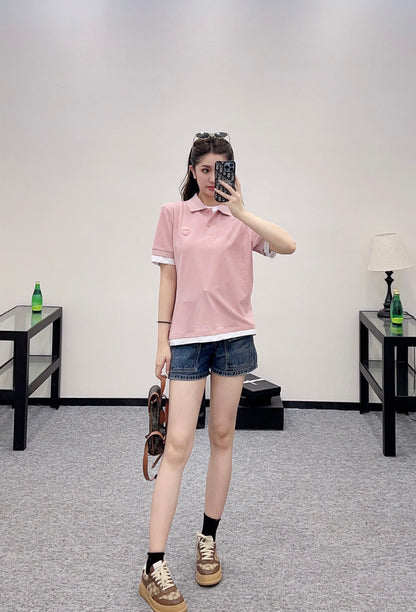 P*♥2025 new product Fake two-piece 𝑝𝑜𝑙𝑜 shirt