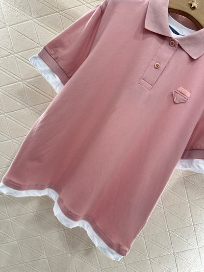 P*♥2025 new product Fake two-piece 𝑝𝑜𝑙𝑜 shirt