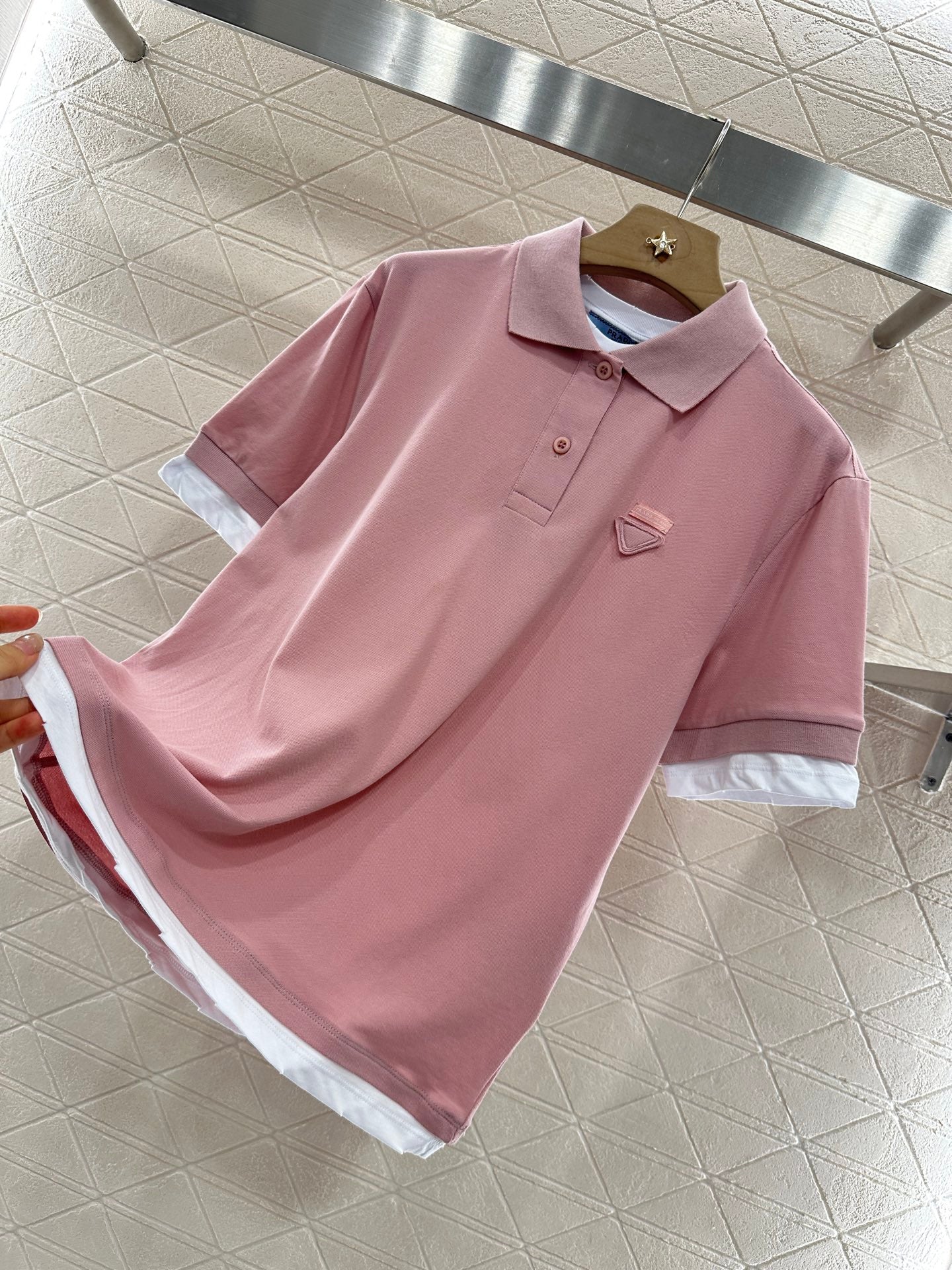 P*♥2025 new product Fake two-piece 𝑝𝑜𝑙𝑜 shirt