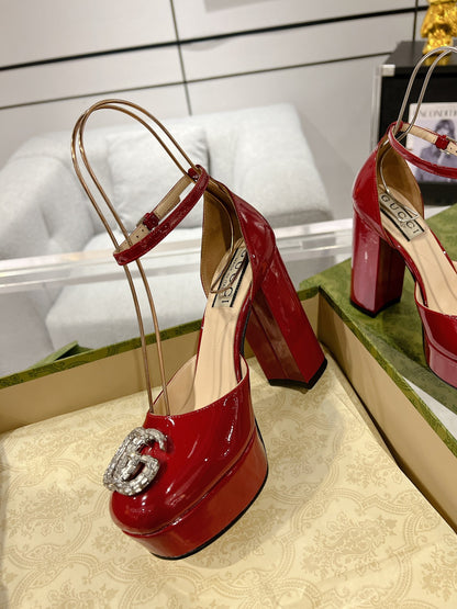 G* New high heels with crystal diamond double G buckle