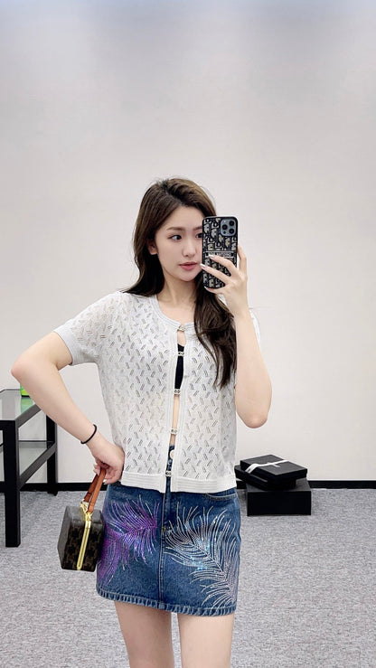 C*♥2025 new product Rhinestone button cardigan