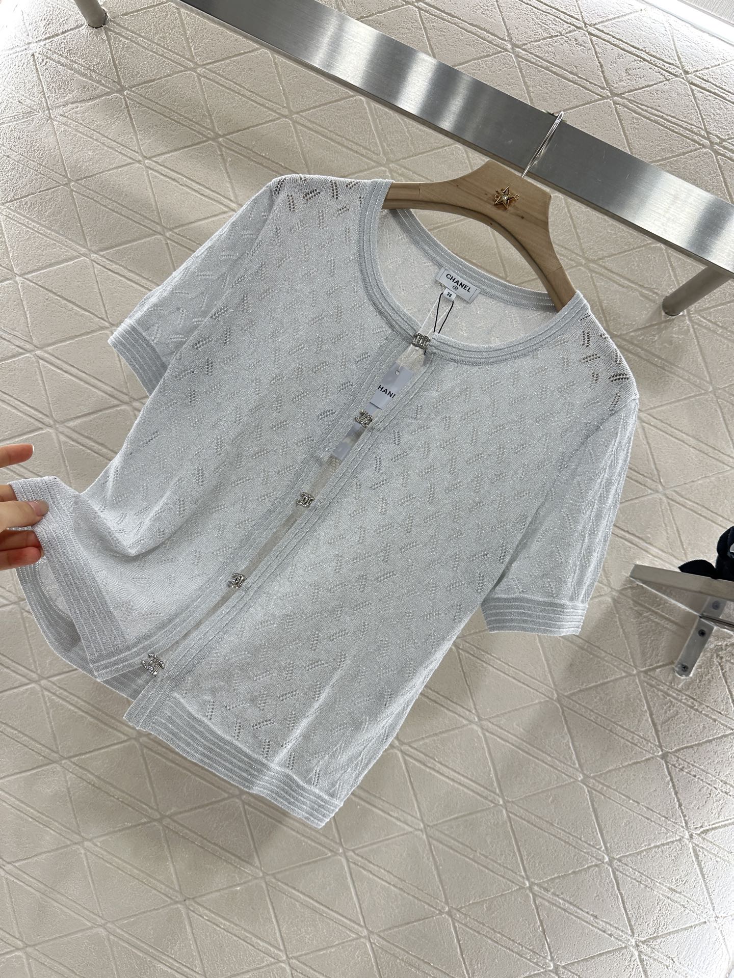 C*♥2025 new product Rhinestone button cardigan