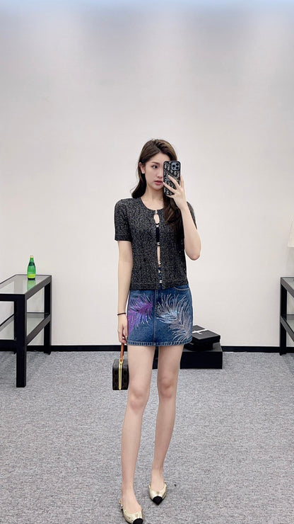 C*♥2025 new product Rhinestone button cardigan