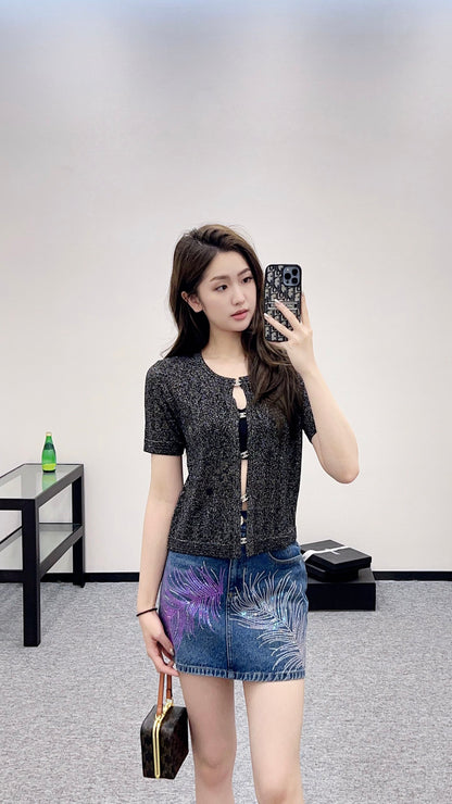 C*♥2025 new product Rhinestone button cardigan