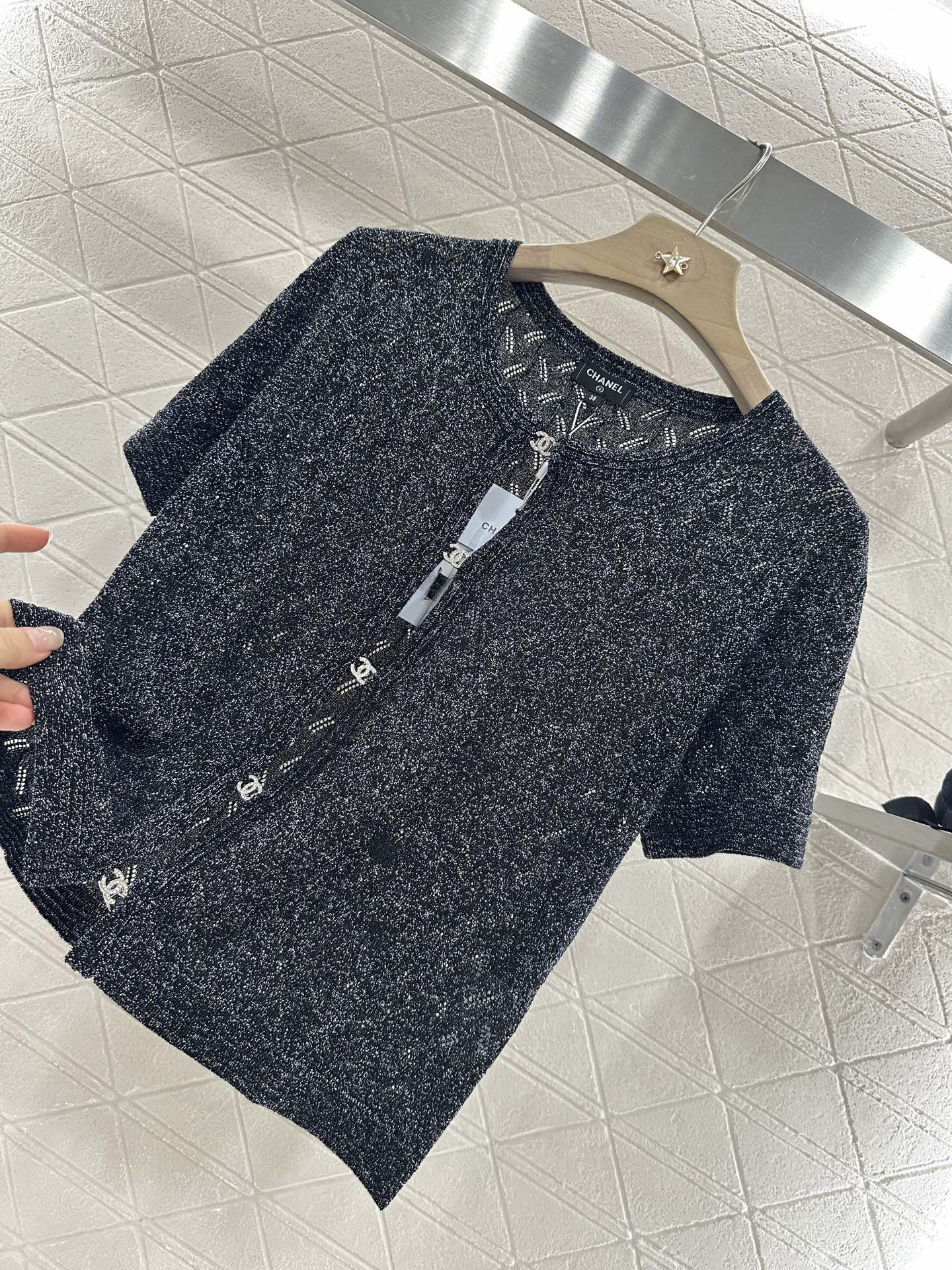 C*♥2025 new product Rhinestone button cardigan