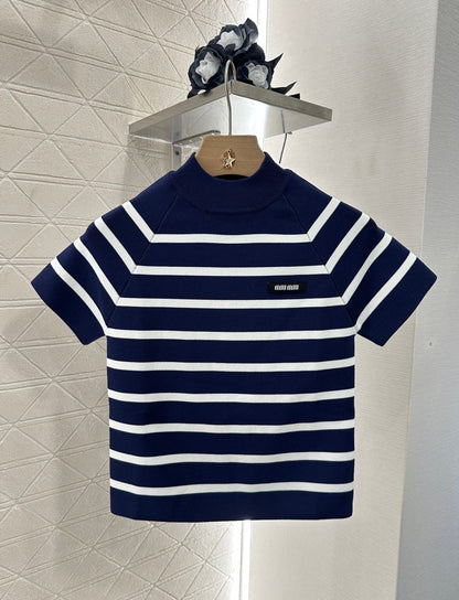 Mi*mi*♥2025 new product Striped knitted short sleeves